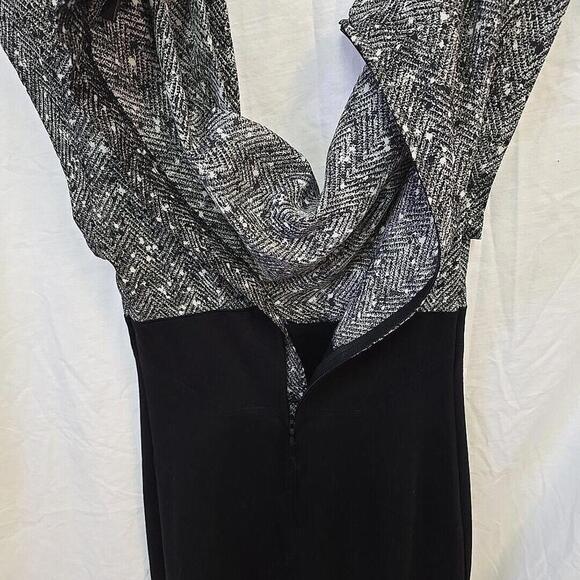 Guess Los Angeles Blouson Fitted Dress 3 Cowl Neck Cap Sleeve Black White - Picture 9 of 12